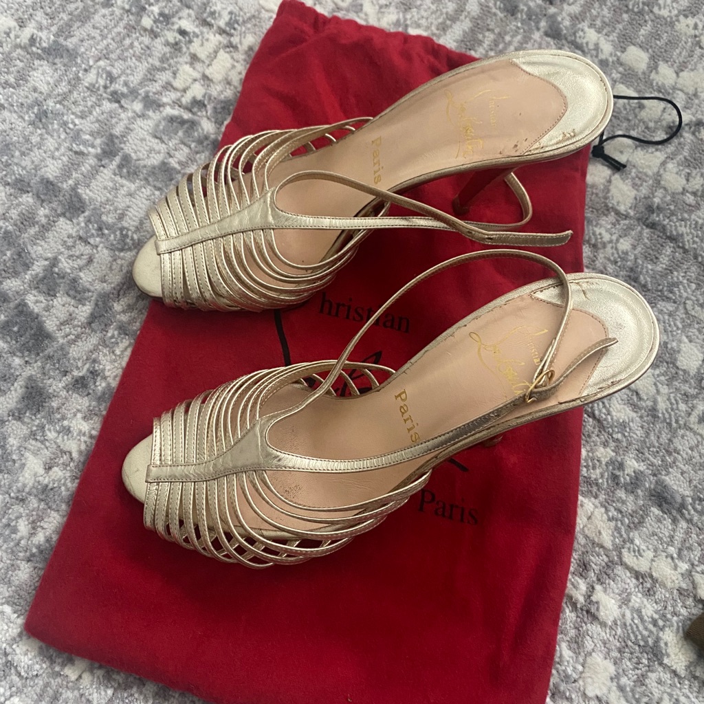 Louboutin Gold Evening Sandals